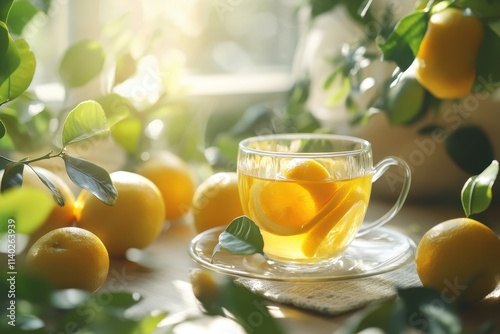 A syrup made from the fragrant zest of ripe yuzu fruits and honey is used to prepare yuzu tea a traditional herbal drink popular in Japan and Korea photo