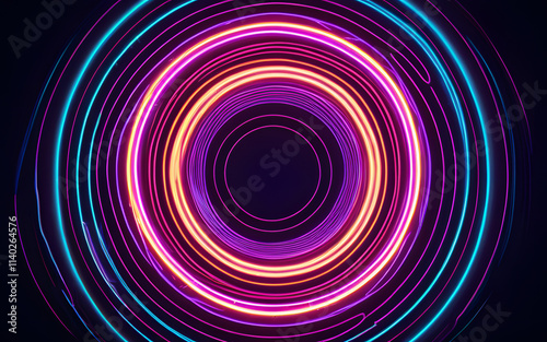 A circular wave, rippling outward in glowing neon rings, symbolizing innovation