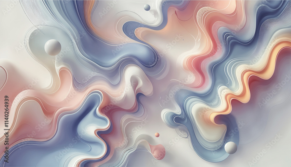 Abstract design with flowing waves and curves in soft, soothing pastel tones