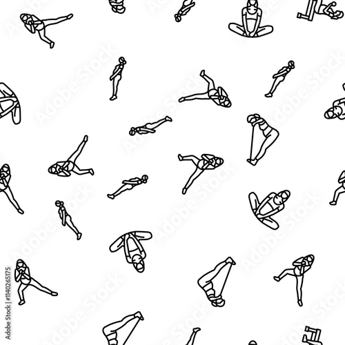 pregnant fitness vector seamless pattern thin line illustration