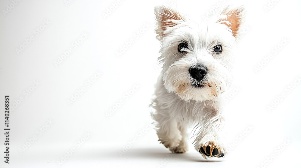 Cute West Highland White Terrier puppy running towards camera. Cute West Highland White Terrier puppy running towards camera.