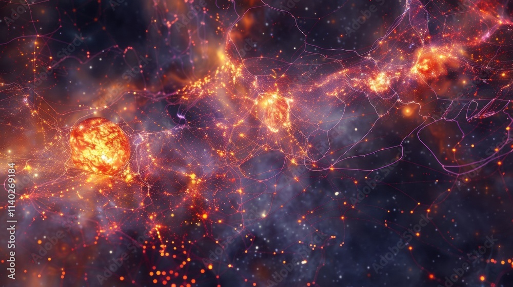 Big data flowing between planets and stars, creating a network of information across the vast expanse of outer space, a concept of global connectivity and the exchange of knowledge Big data flowing between planets and stars, creating a network of information across the vast expanse of outer space, a concept of global connectivity and the exchange of knowledge