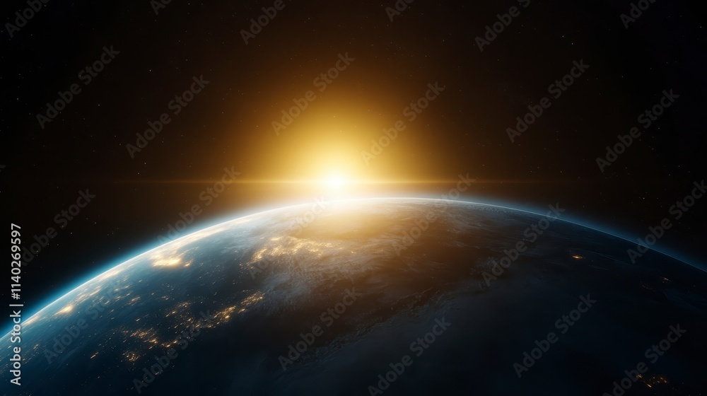 Naklejka premium Earth Sunrise Space View Global Planet Light Dawn Astronomy