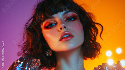 Wallpaper Mural Retro 80s makeup with glitter and bright colors paired with a disco outfit, showing fun party vibes and stylish vintage fashion looks  Torontodigital.ca