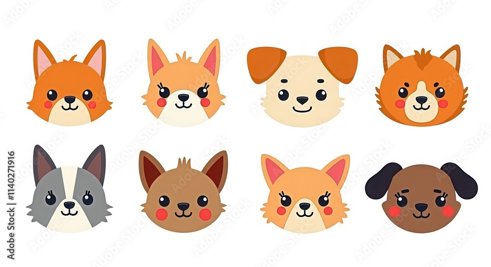Cute Cartoon Dog Faces Collection Illustration with Eight Adorable Puppy Designs for Kids and Pet Lovers Cute Cartoon Dog Faces Collection Illustration with Eight Adorable Puppy Designs for Kids and Pet Lovers