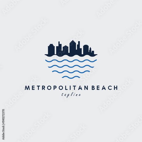 skyscrapers logo on the coast vector illustration design