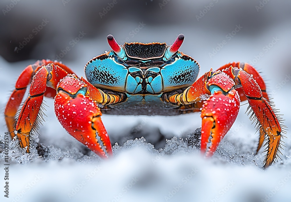 Vibrant Sally Lightfoot Crab on Snowy Ground Vibrant Sally Lightfoot Crab on Snowy Ground