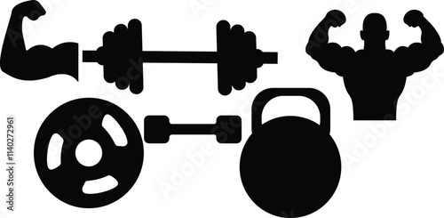 Barbell weight lifting silhouette,Silhouette of weight lifting People, sports and everyday activities vector art, Muscles design vector