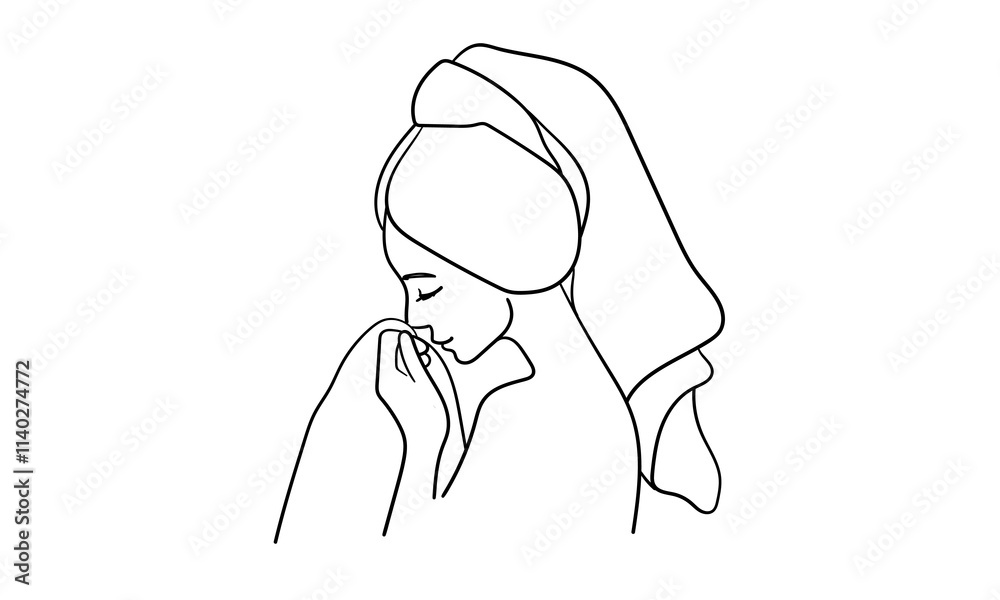 Elegant woman in spa salon continuous line art drawing isolated on white background. Self care and beauty. Vector illustration Elegant woman in spa salon continuous line art drawing isolated on white background. Self care and beauty. Vector illustration