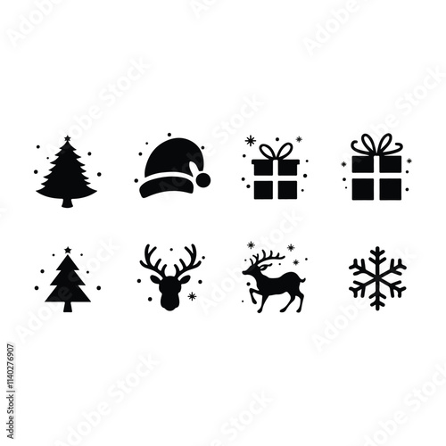 set of vector silhouette of christmas icons
