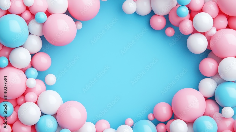 Pastel Balloons Frame on Blue Background Copy Space Pastel Balloons Frame on Blue Background Copy Space