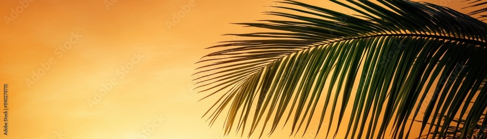 Obraz premium Explore the captivating beauty of an artistic tropical silhouette of dense palm leaves against a warm golden sky This stunning image showcases the intricate details of nature's artistry, perfect for