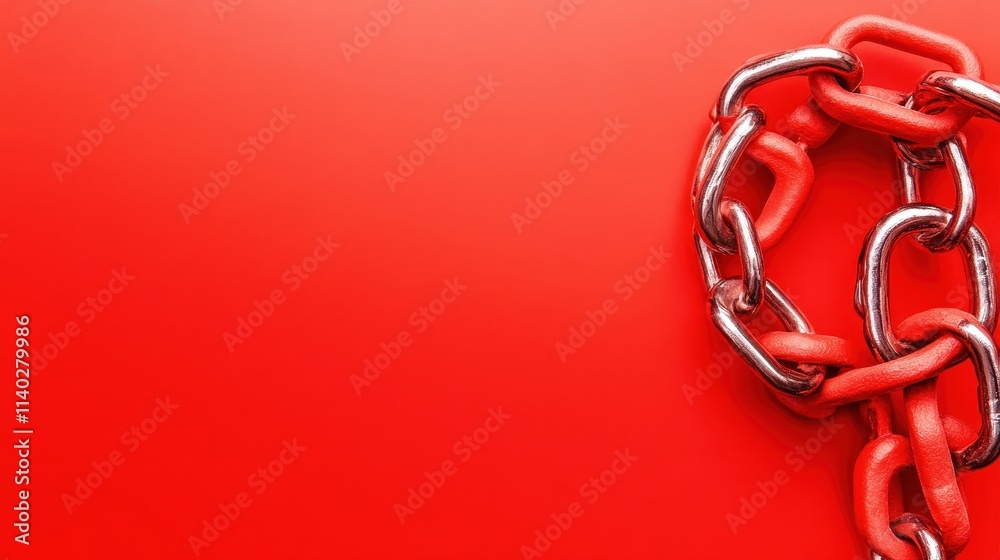 Naklejka premium Red Background with Silver and Red Chain Links in Focus