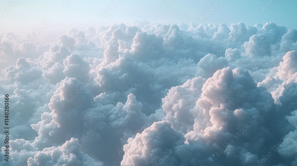 Naklejka premium Aerial View of a Sea of Cumulus Clouds at Sunrise