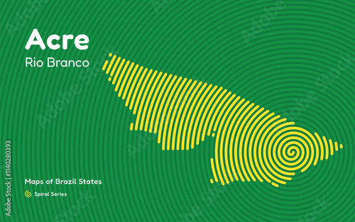Map of the Brazilian State of Acre with Rio Branco as the Center, Circular Spiral pattern. 