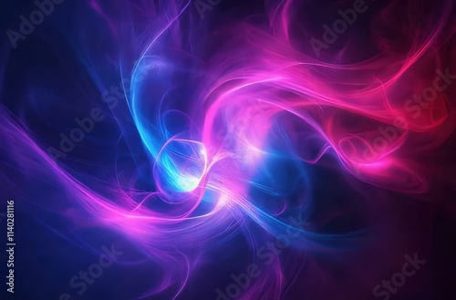 Abstract swirling neon blue and pink light.