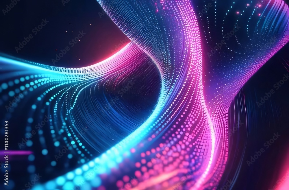 Abstract swirling neon light trails, glowing particles. Abstract swirling neon light trails, glowing particles.