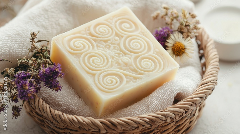 Handcrafted Herbal Soap Close Up with Flowers Handcrafted Herbal Soap Close Up with Flowers