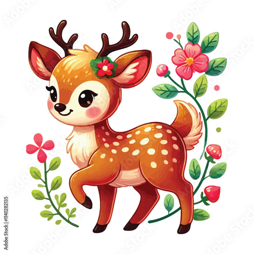 cute deer vector illustration illustrated on white background, bright colorful, cartoon style