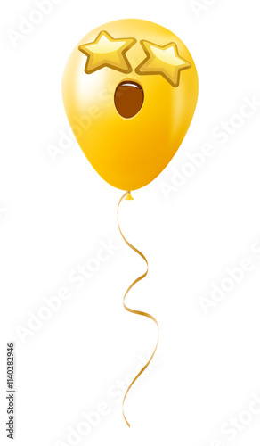 Emoji balloon with a grinning face with starry eyes Yellow emoji smile