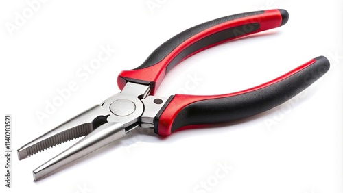 Silhouette chrome needle nose pliers with black and red rubber grips isolated on white background with clipping path photo