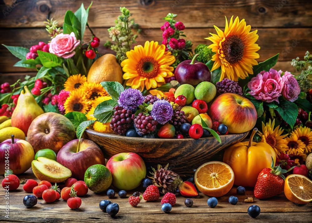 Boho Aesthetic Food Photography Desktop Wallpaper: Vibrant Fruit & Floral Still Life Boho Aesthetic Food Photography Desktop Wallpaper: Vibrant Fruit & Floral Still Life