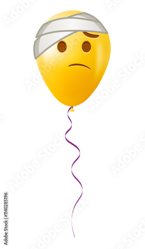 Emoji balloon with head bandage face Yellow emoji smile