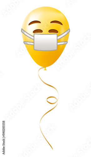 Emoji balloon with medical mask face Yellow emoji smile