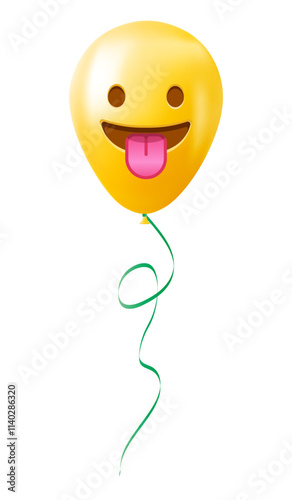 Emoji balloon with protruding tongue face Yellow emoji smile