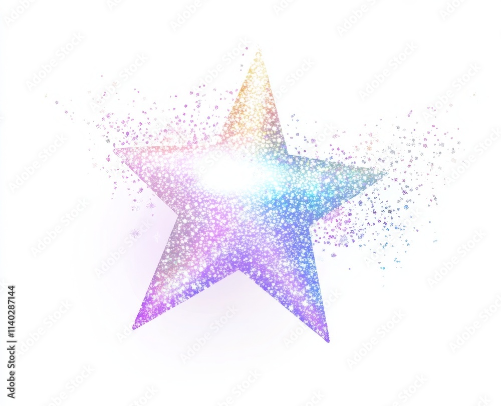 Obraz premium White glittery glowing star in fantasy vector art with transparent background.