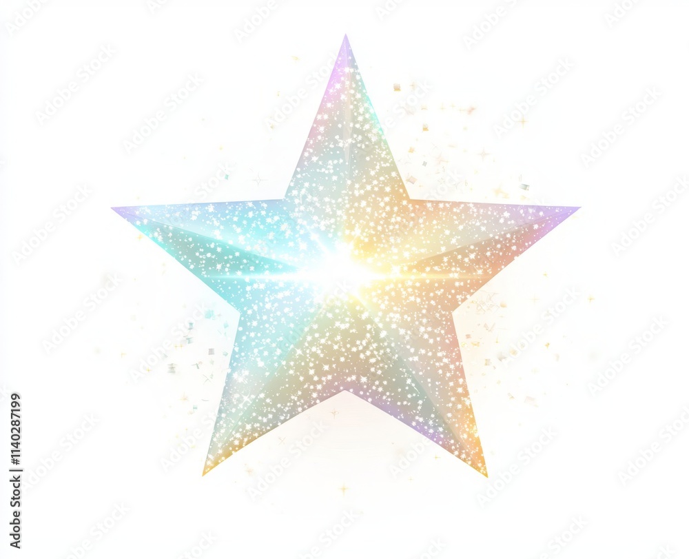 White glittery glowing star in fantasy vector art with transparent background.
