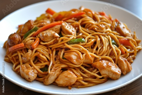 consuming Chinese noodle dish photo