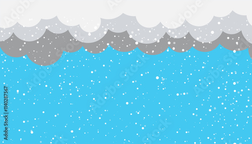 Falling white snow with blue winter sky and clouds. clouds with snow. winter background template for merry christmas and new year