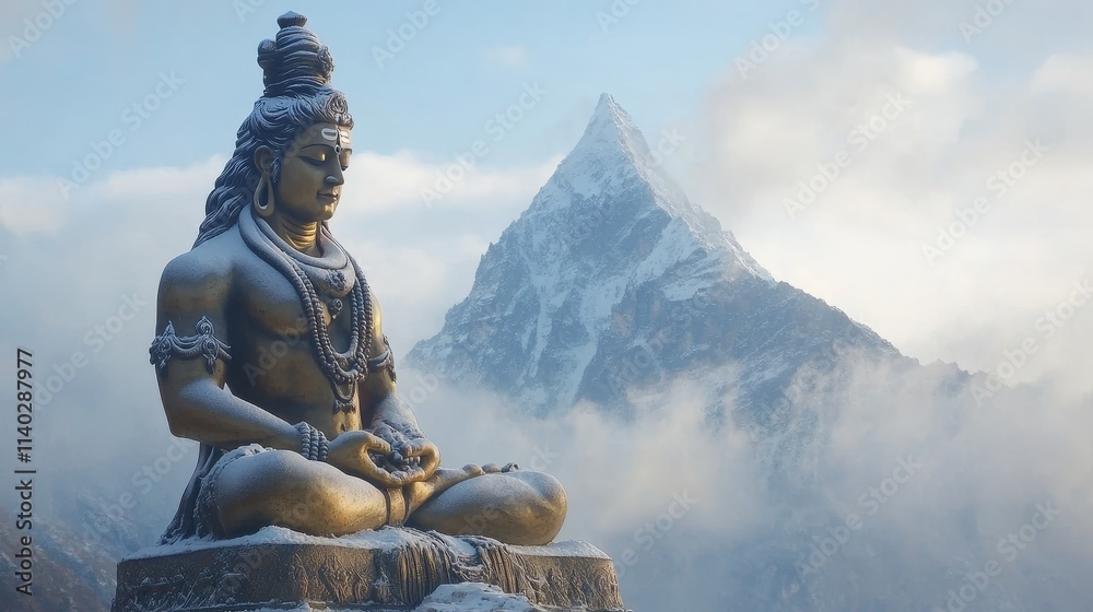 Divine image of lord shiva meditating peacefully in the breathtaking himalayas landscape Divine image of lord shiva meditating peacefully in the breathtaking himalayas landscape