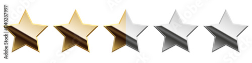 Five golden glossy mirror stars for apps and websites