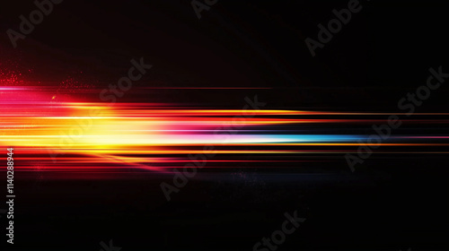  Dynamic Gradient Abstract: Vibrant Horizontal Light Streaks on Black Background. Perfect for Futuristic and Speed-Related Designs.