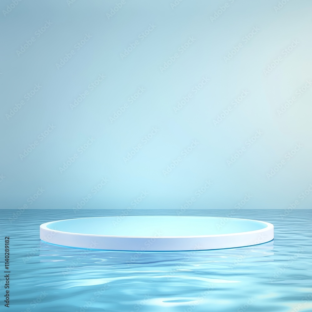 3D podium with water reflections and soft blue lighting, serene and ocean-inspired design 3D podium with water reflections and soft blue lighting, serene and ocean-inspired design