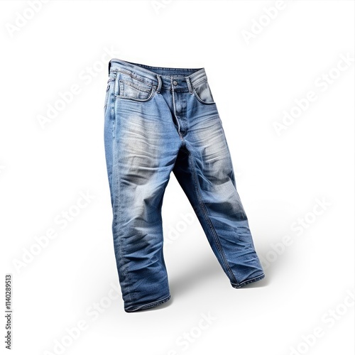 A stylish blue denim jeans featuring distressed details for a cool and contemporary look isolated on white background photo