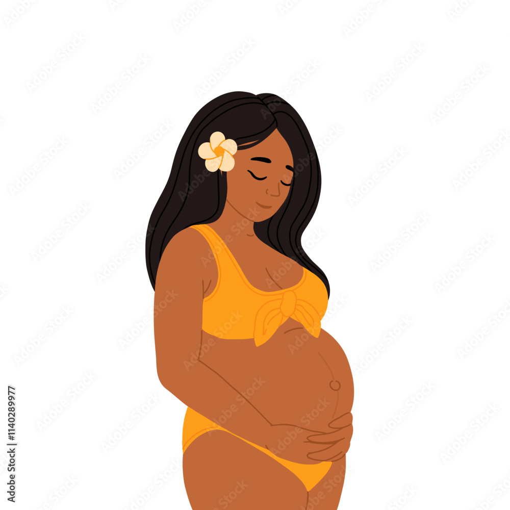 Pregnant woman on the nature. Calm parent, motherhood and stress relief. Vector illustration Pregnant woman on the nature. Calm parent, motherhood and stress relief. Vector illustration