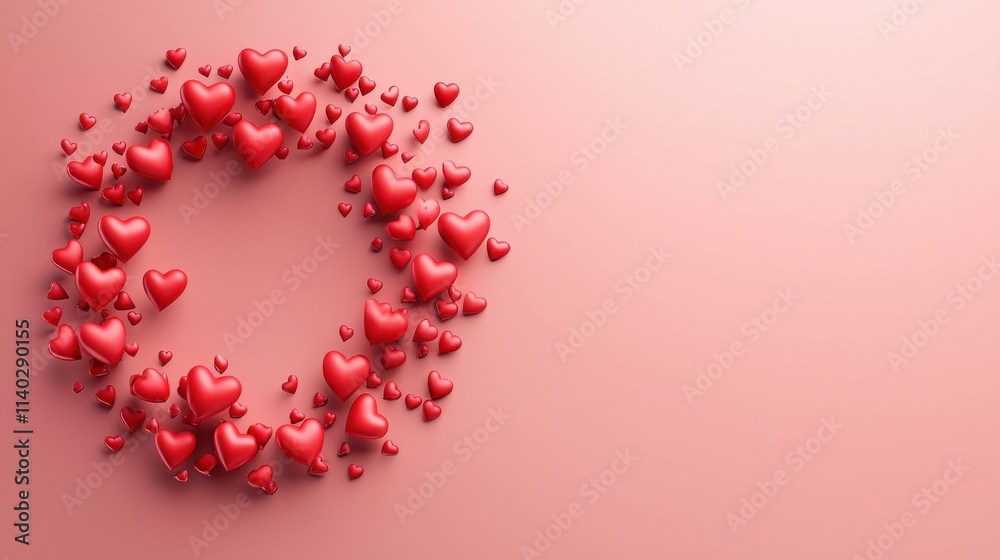 Close-up view of heartfelt hearts wreath for festive celebration Close-up view of heartfelt hearts wreath for festive celebration