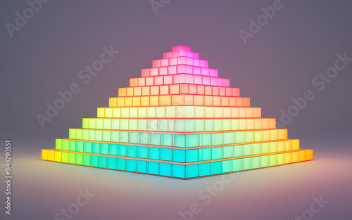 A pyramid of glowing blocks, each radiating a different gradient tone of light photo