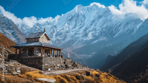 Majestic depiction of lord shiva meditating in the serene himalayas amidst nature s splendor photo