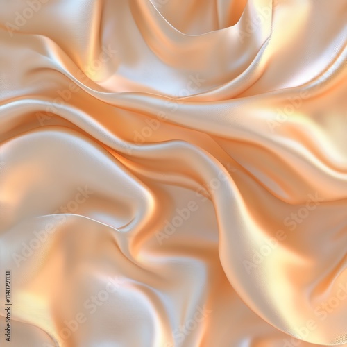 Close-up of smooth, peach-colored silk fabric with gentle waves and soft light reflections.