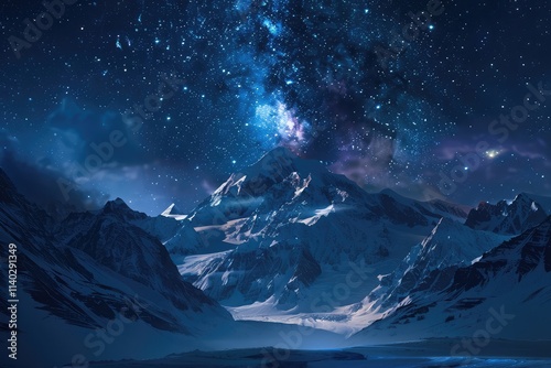 the night sky over a snowy mountains