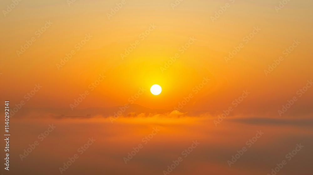 A serene sunrise over a misty landscape captures the essence of early morning tranquility. With vintage design elements, this peaceful scene evokes a sense of calm and natural beauty. A serene sunrise over a misty landscape captures the essence of early morning tranquility. With vintage design elements, this peaceful scene evokes a sense of calm and natural beauty.