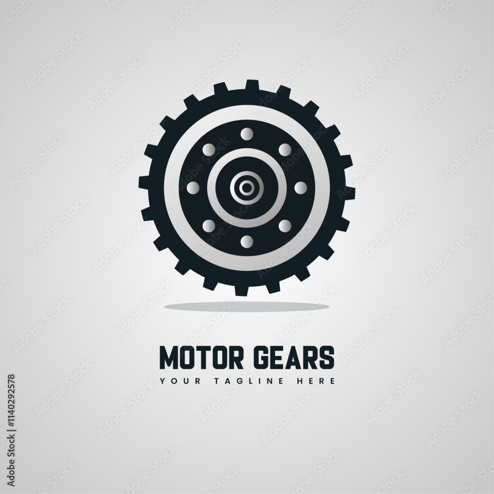 Fototapeta premium Modern Motor Gear Logo Design, Industrial Gear Emblem for Businesses, Hexagon Automotive Repair Logo, Black & White Motor Badge Icon, Mechanical Workshop Gear Logo Design