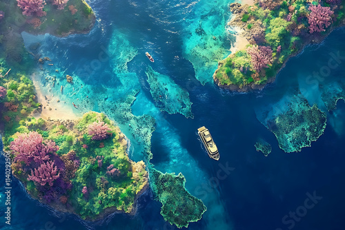 Breathtaking Aerial View of a Large Coral Reef, Clear Turquoise Water Surrounding the Reef. photo