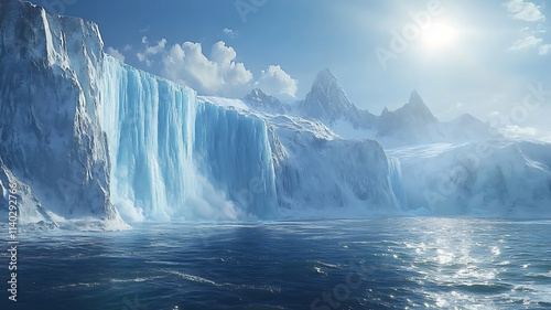 Wallpaper Mural A fascinating glacial scene with huge ice walls, illuminated by the sun, soft flashes piercing the cold air, distant snow-capped peaks, unspoiled and tranquil surroundings. Torontodigital.ca