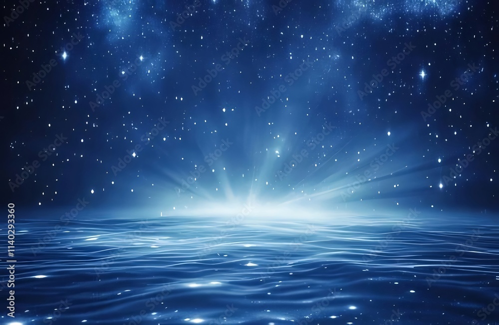 Starry night sky reflected on calm ocean water. Starry night sky reflected on calm ocean water.