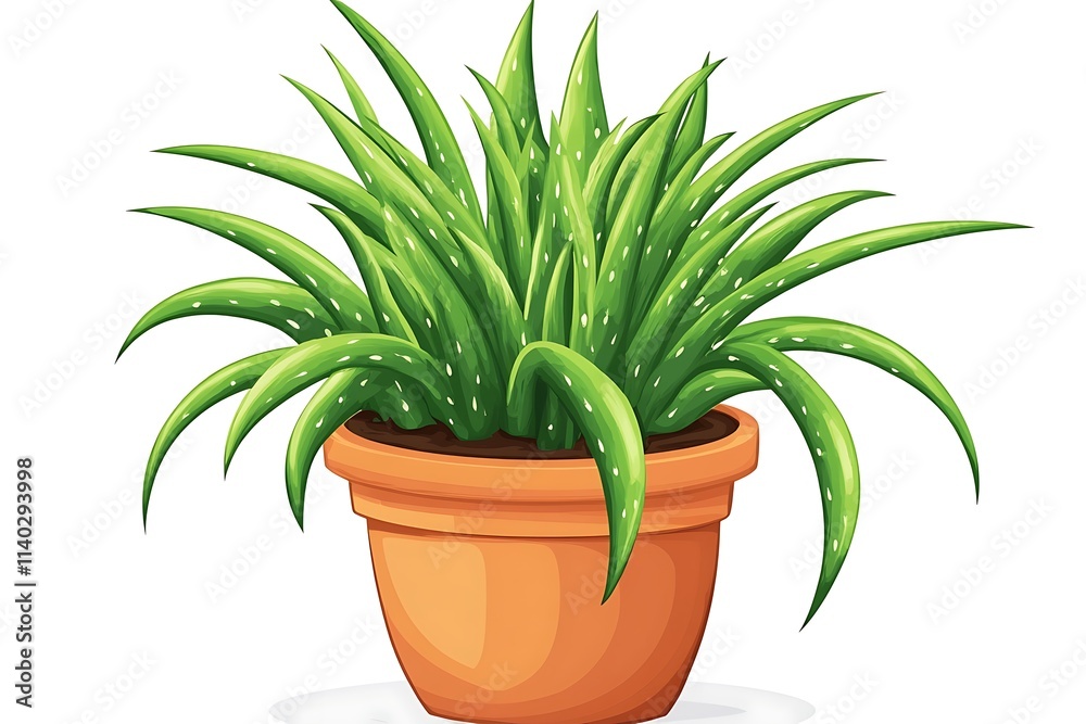 A potted aloe vera plant on white surface A potted aloe vera plant on white surface